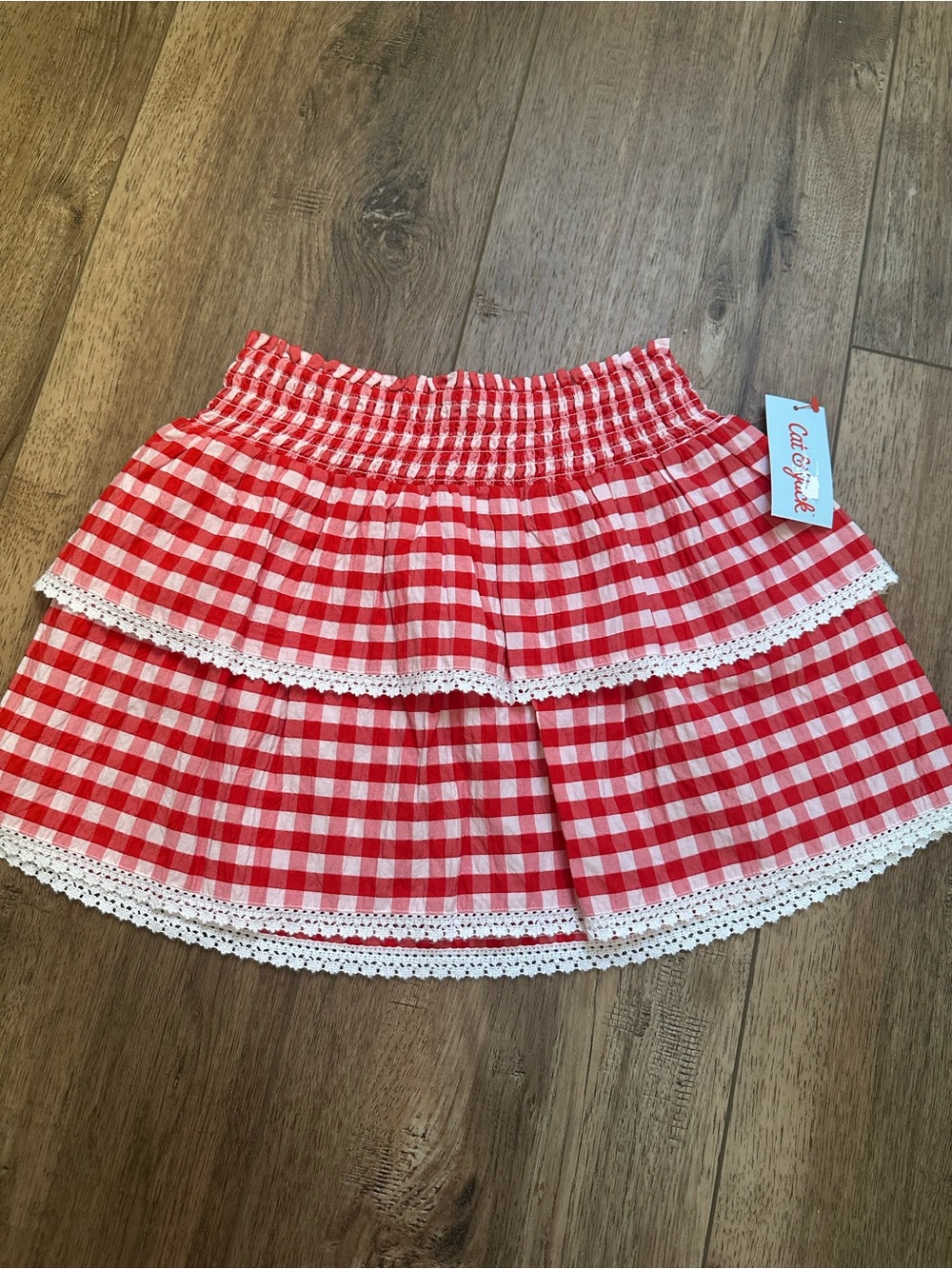 NWT! Cat & Jack Girls Gingham Print Tiered Skirt, Textured, Lace, USA, S (6/7)